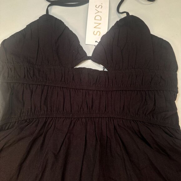 Sndys Cotton Halter Mini Tiered Sundress Womens Backless Summer Beach Black - Picture 5 of 13
